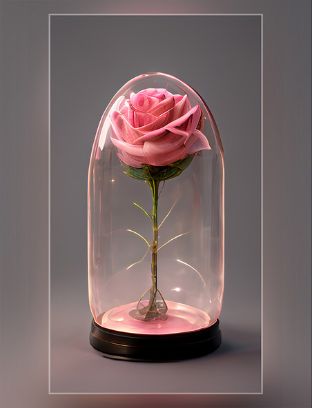 质感花朵粉色立体粉色玻璃罩花朵玫瑰花情人节七夕节520