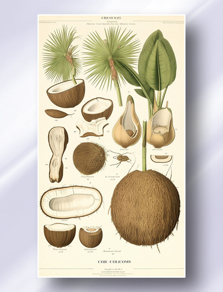 椰子热带水果植物学解析报告风格插图插画