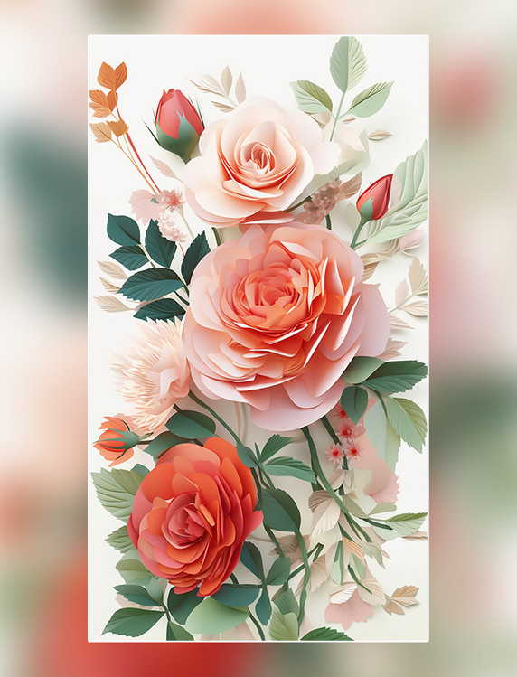 玫瑰花纸质插图花卉剪纸风层次丰富的花
