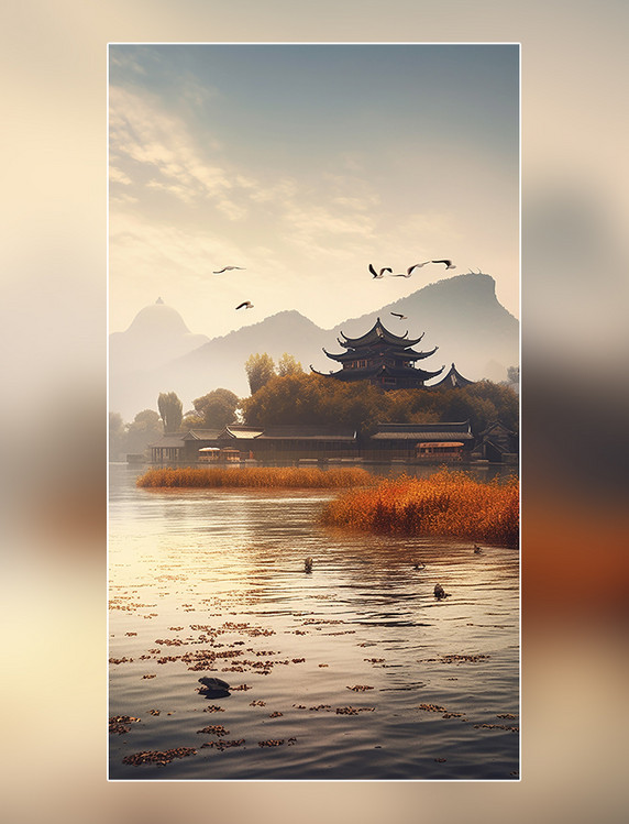 中国风山水风景图插画游戏写实