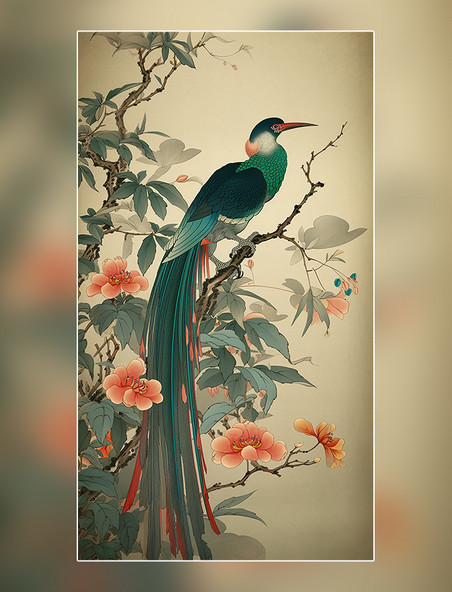 花鸟中国水墨画国画工笔画树木绘画作品