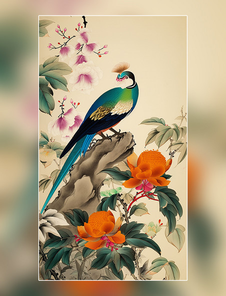 花鸟喜鹊中国水墨画国画工笔画树木绘画作品