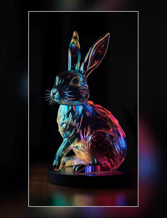 兔子五彩斑斓彩色玻璃发光超精细动物夜晚