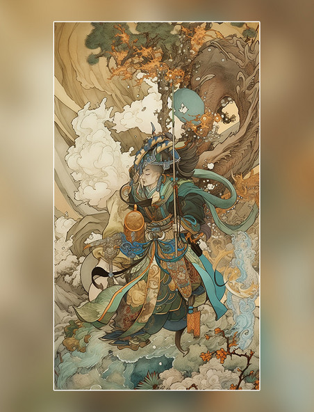 浮世绘人物中国山水花鸟超细节水彩画