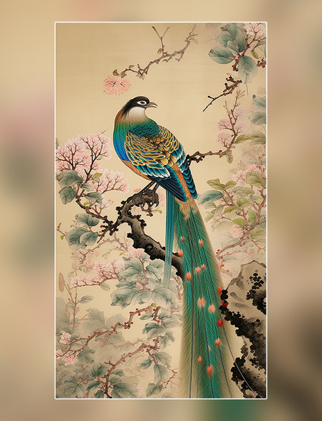 孔雀中国水墨画国画工笔画树木绘画作品图片_潮国创意