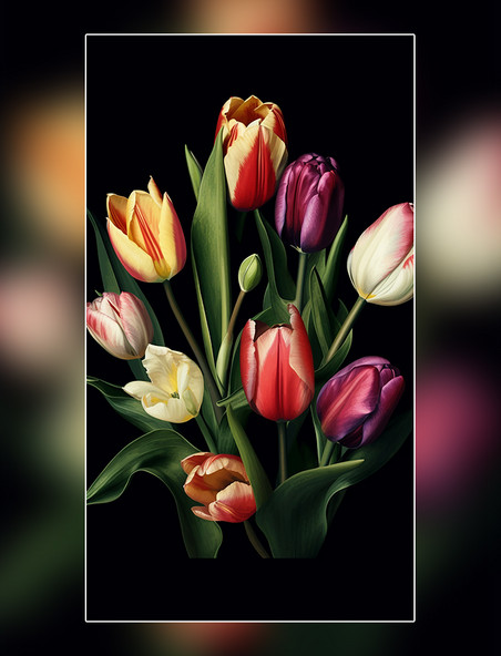 郁金香精致高级配色平面插画风格花卉植物