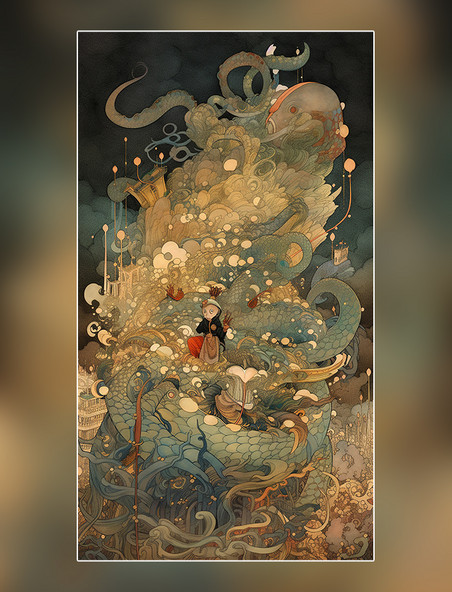 浮世绘人物中国龙山水花鸟超细节水彩画