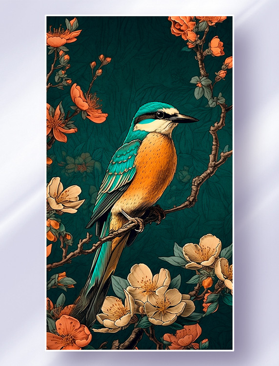 中国风国画花鸟风景图工笔画