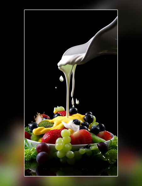 水果果切沙拉蔬菜酱创意特写逼真轻食沙拉