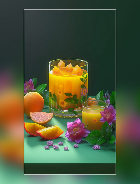 夏日橙子饮料夏天水果茶水果薄荷柠檬果冻玻璃杯