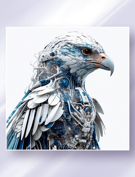 创意中国青花瓷电路板皮肤赛博朋克机械鸟概念插画