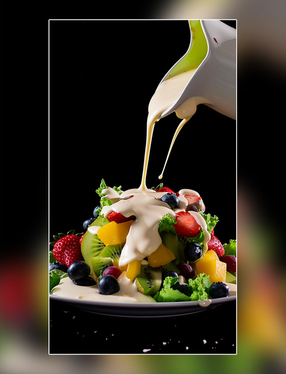 水果果切沙拉蔬菜酱创意特写逼真轻食沙拉