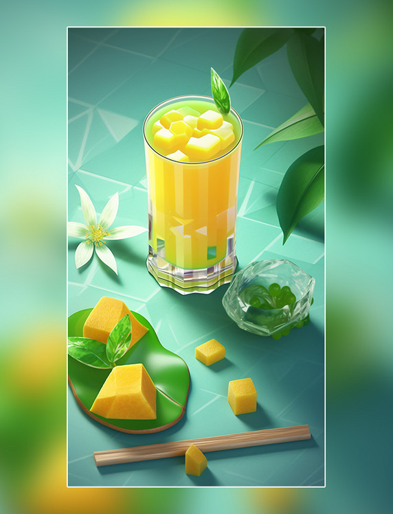 夏天水果茶夏日柠檬饮料水果薄荷柠檬果冻玻璃杯