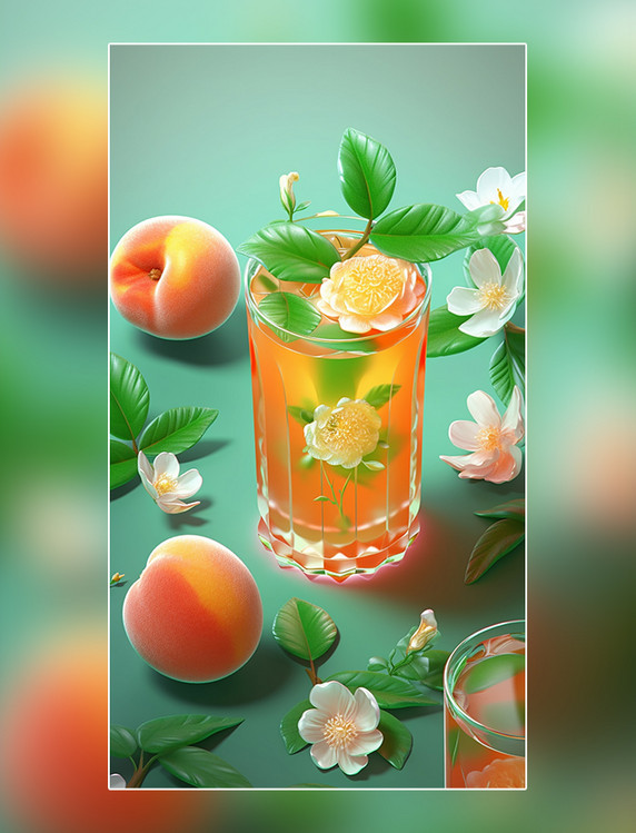 水果茶夏天蜜桃夏日水蜜桃饮料水果薄荷柠檬果冻玻璃杯