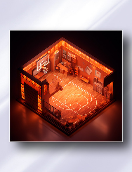 3D渲染立体等轴距微缩篮球场场景图
