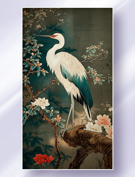 中国风鹤国画仙鹤花鸟风景图工笔画