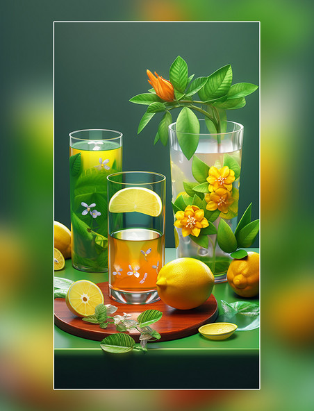 夏日柠檬饮料水果薄荷柠檬果冻玻璃杯夏天柠檬水弄猛插