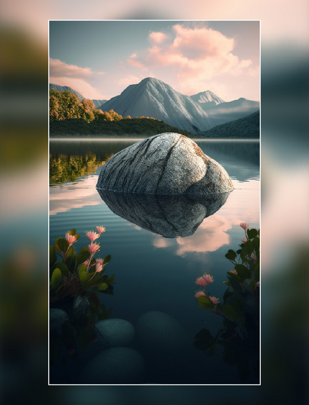 岩石石头植物拍摄背植物倒影产品摄影背景化妆品摄影背景风景景物