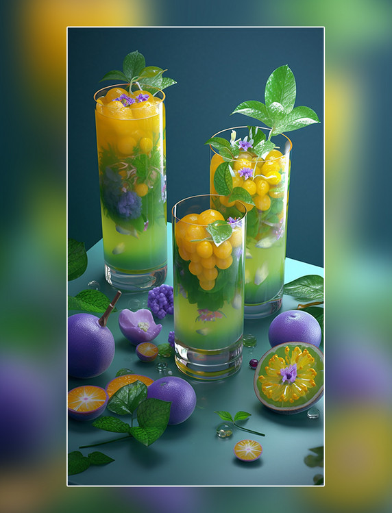 夏日葡萄饮料水果薄荷柠檬果冻玻璃杯夏天水晶葡萄