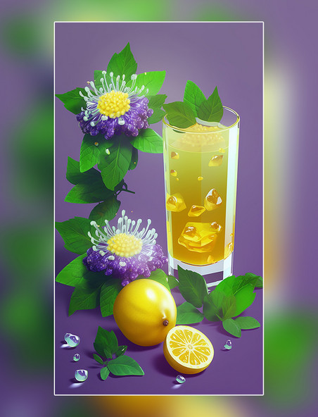 夏日柠檬饮料水果薄荷柠檬果冻玻璃杯夏天柠檬水