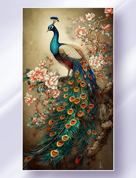 孔雀中国水墨画国画工笔画树木绘画作品图片_潮国创意