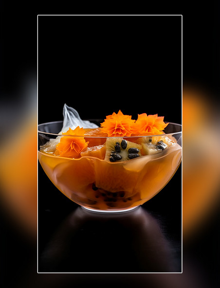 一碗甜品甜点水果装饰花朵创意特写逼真