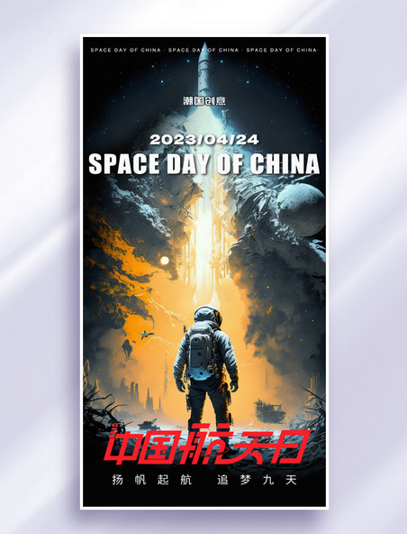 中国航天日科技科幻节日祝福海报