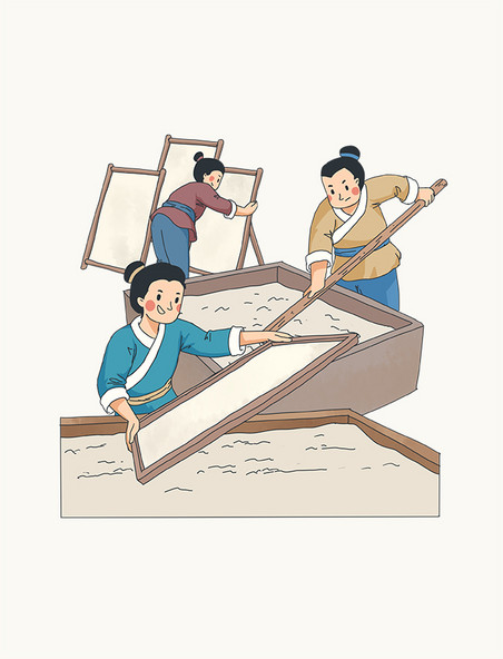 中国四大发明造纸术古人打浆抄纸晒纸
