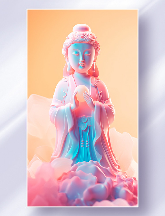可爱粉蓝色观音佛像女佛