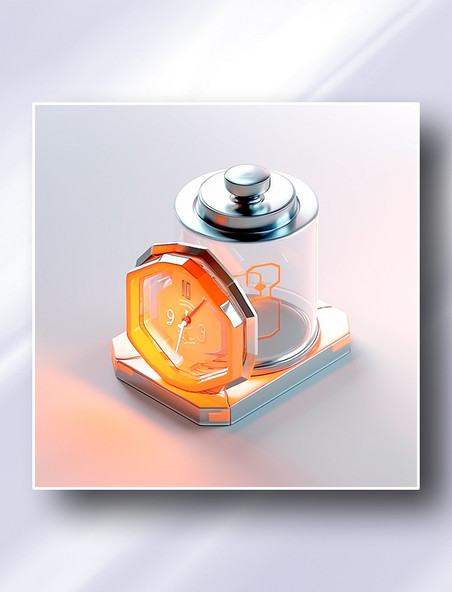 橙色金属磨砂玻璃时间时钟计时器科技感图标icon