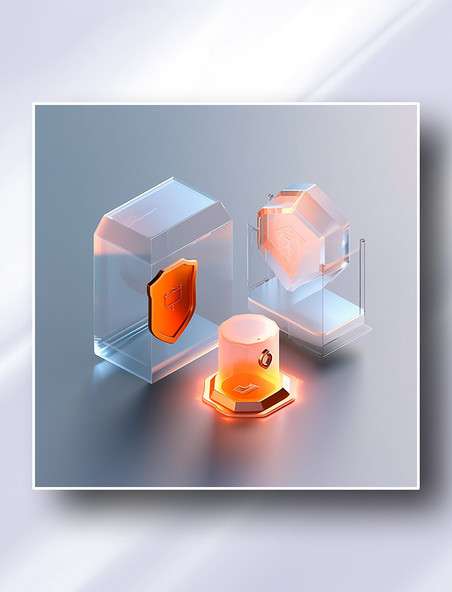 橙色透明玻璃安全防护系统质感图标科技感icon