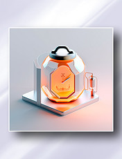 橙色金属银磨砂玻璃透明质感时钟倒计时图标icon