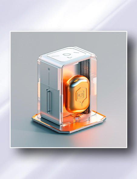 金属银橙色磨砂玻璃质感网络安全防护系统图标icon