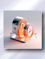 橙色系金属银倒计时计时器科技图标icon