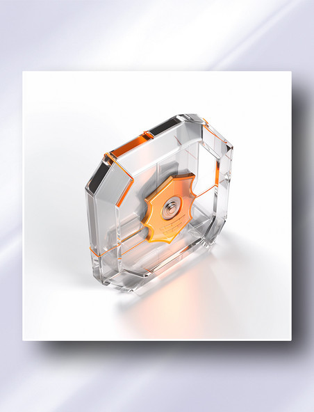 橙色透明玻璃网络安全防护防盗系统科技感图标icon