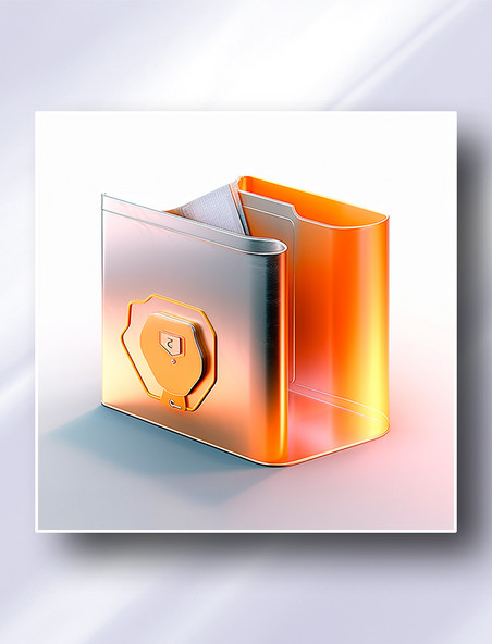 橙色磨砂玻璃金属银安全存储文件夹科技感图标icon