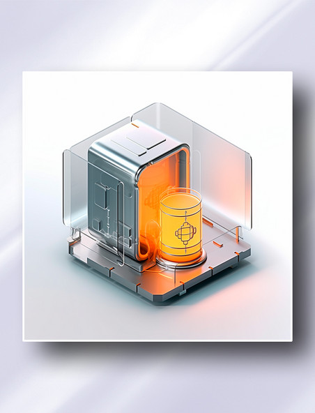 橙色金属质感磨砂玻璃保险防护科技感图标icon