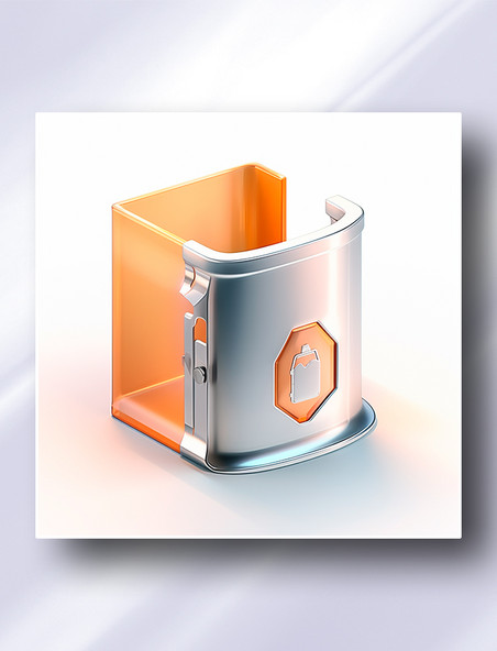 银色金属橙色磨砂玻璃文件夹安全存储科技感图标icon