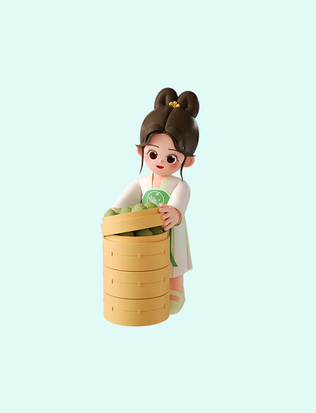3D立体端午节女孩蒸粽子