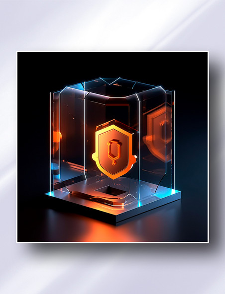橙色透明玻璃网络安全防护系统科技感图标icon