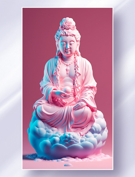 马卡龙粉色菩萨坐佛佛像雕像