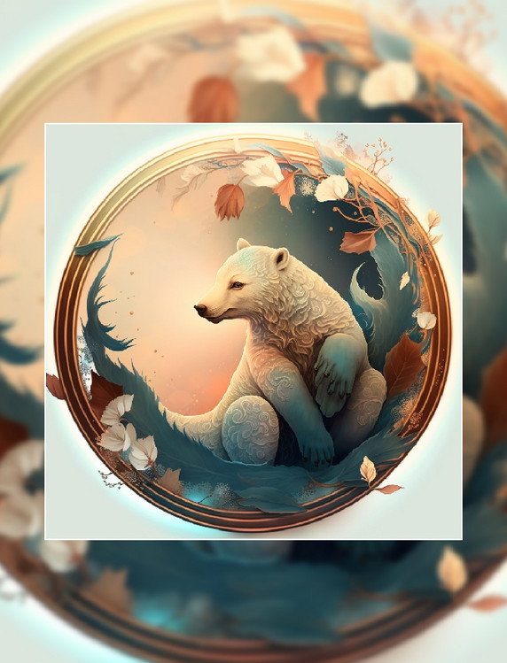 北极熊国潮中国风插画动物