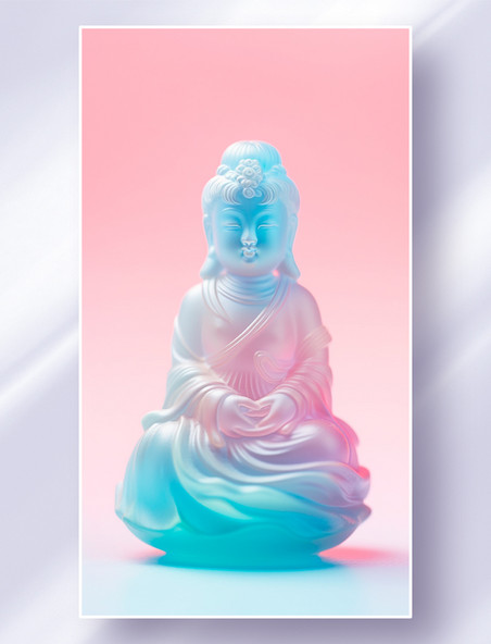 马卡龙色粉蓝色观音佛像坐佛水晶雕像