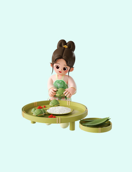3D立体古装女孩端午节包粽子