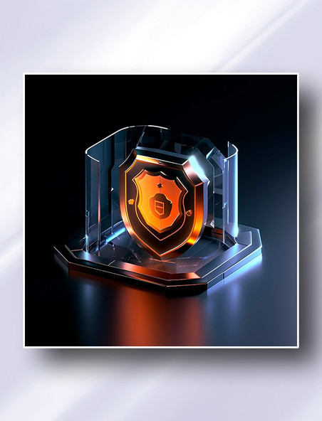 橙色玻璃质感防护盾安全系统科技感图标icon