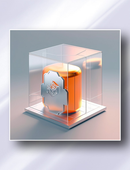 橙色透明玻璃质感安全防护系统图标icon