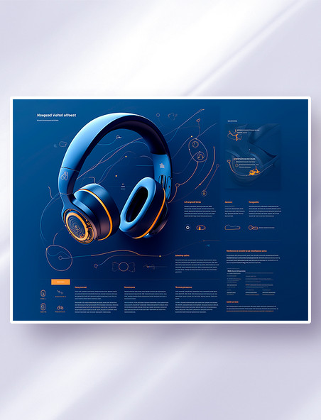 深蓝色大气简约耳机网站页面排版设计