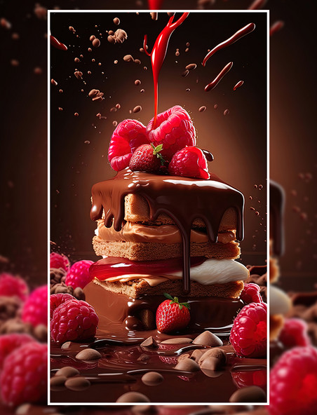 甜食树莓巧克力蛋糕甜点美食餐饮