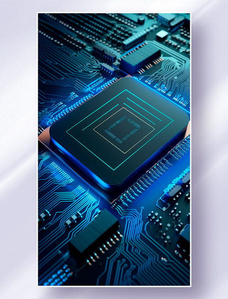 蓝色光效高科技集成电路纳米芯片电路板元器件