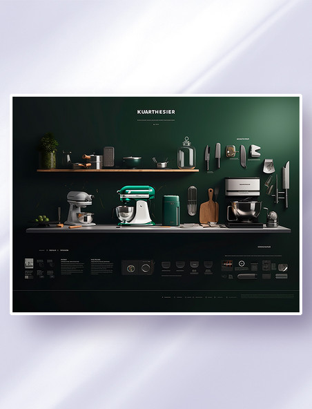 暗绿色高端厨具餐具大全网站网页设计